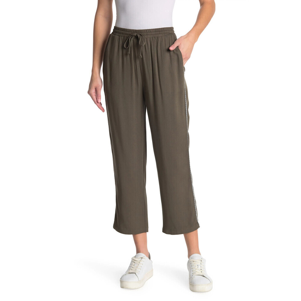 DR2 By Daniel Rainn Geo Stripe Side Pull-On Crop Pants Herb Green Size XS